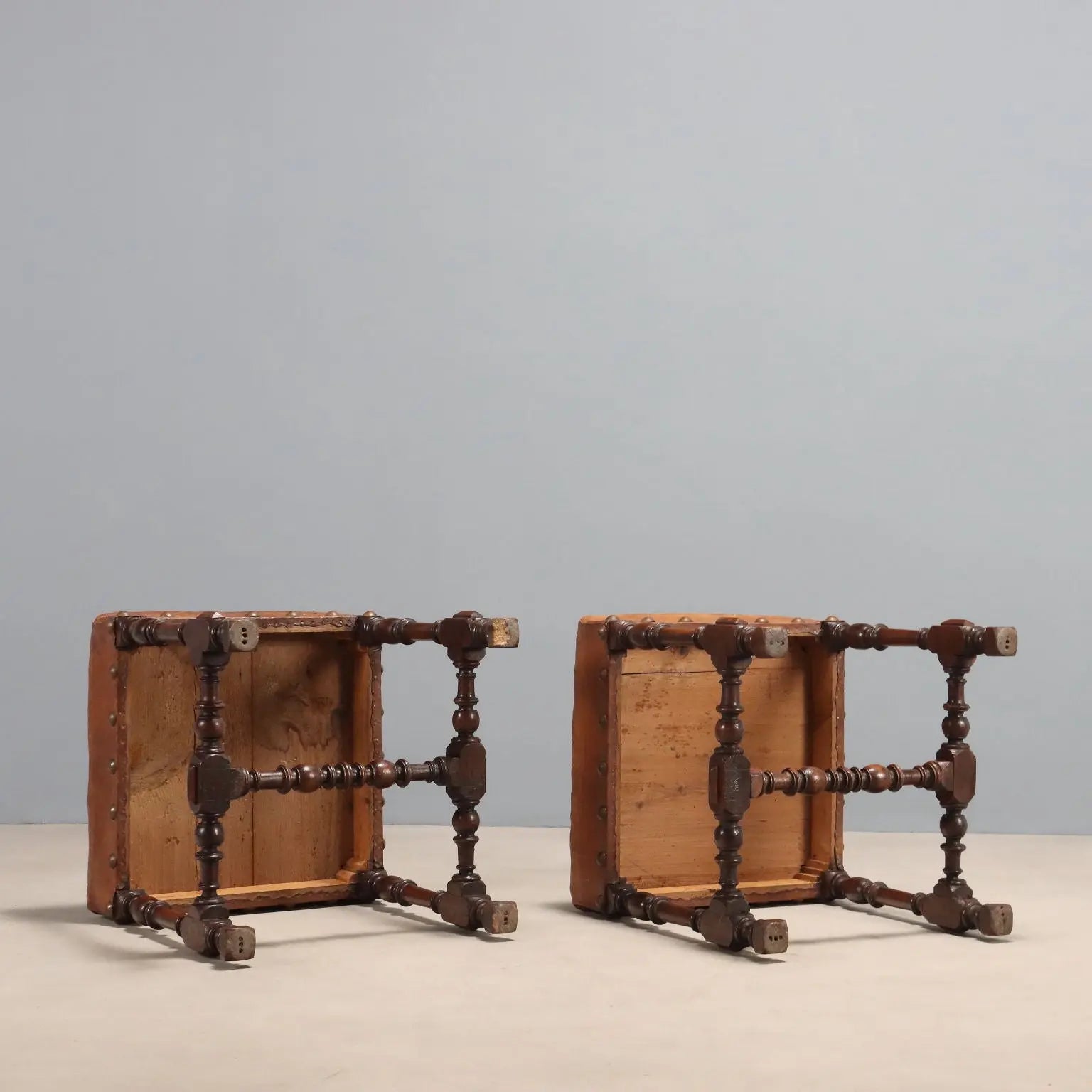 Antique Stools Neo-Baroque Walnut Leather Italy XIX Century - Italy, XIX Century | Antiques | Seating