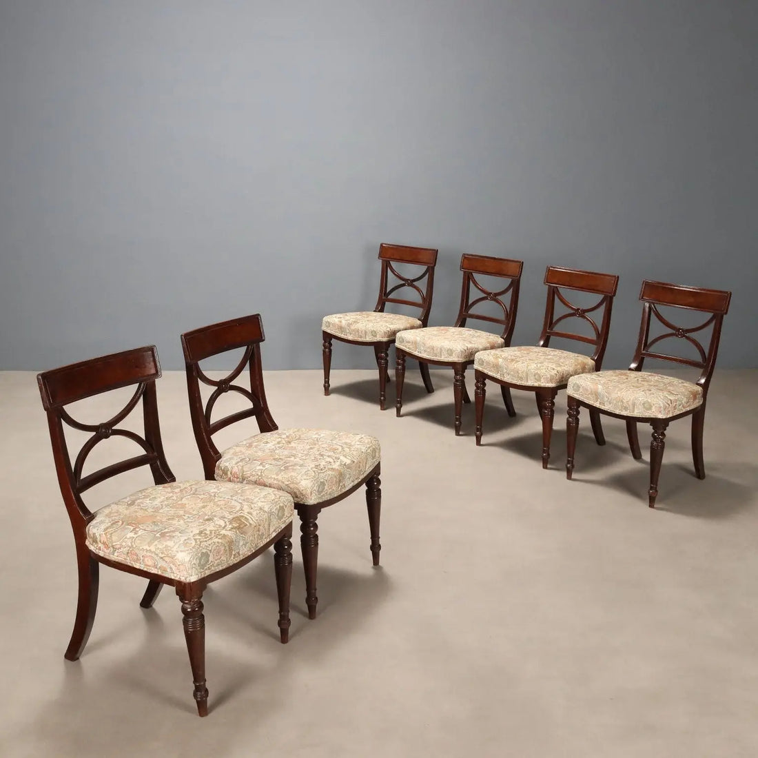 Antique Chairs Mahogany Fabric Padded Seat United Kingdom '800
