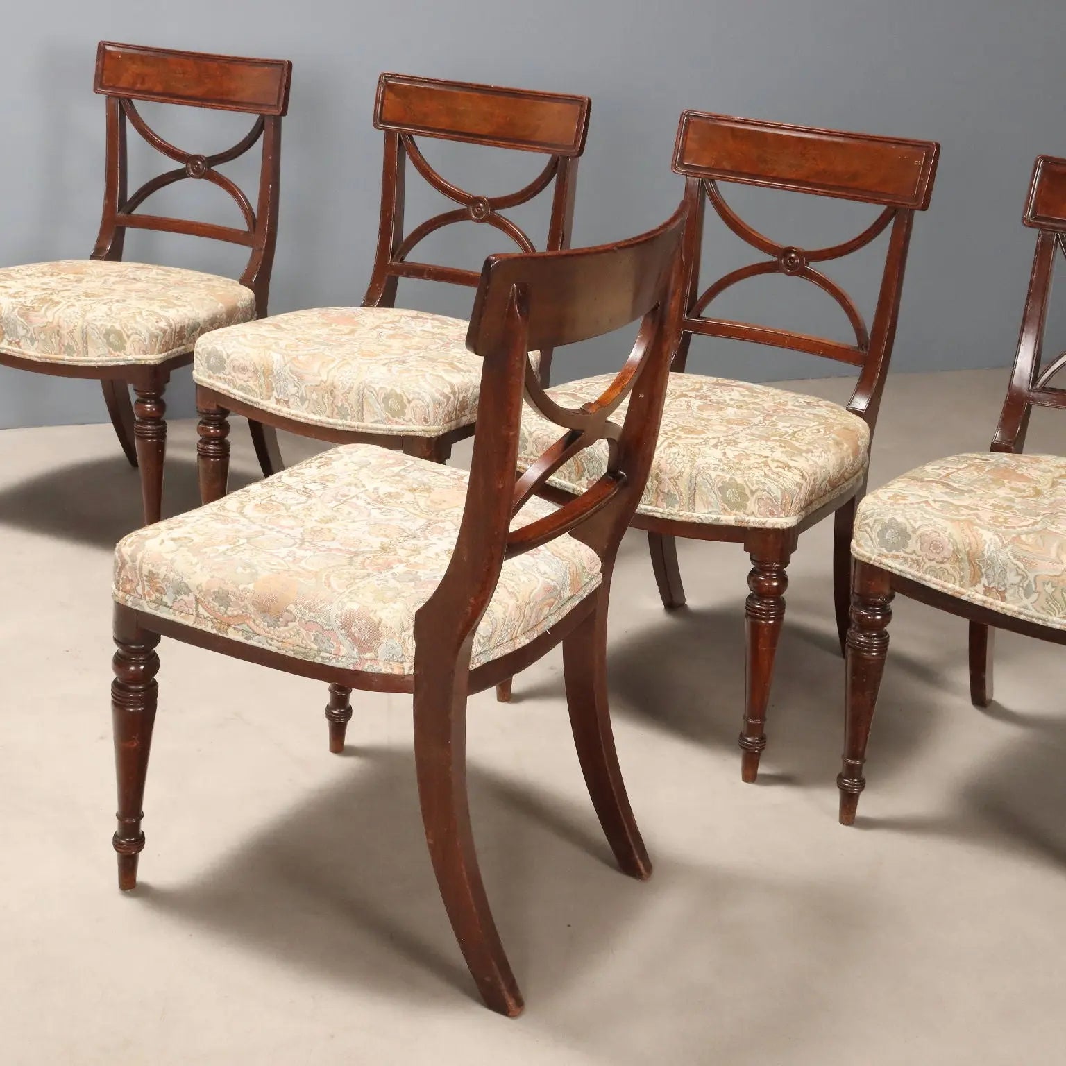 Antique Chairs Mahogany Fabric Padded Seat United Kingdom '800