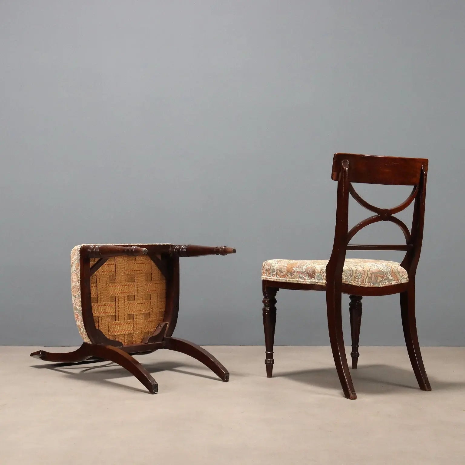 Antique Chairs Mahogany Fabric Padded Seat United Kingdom '800