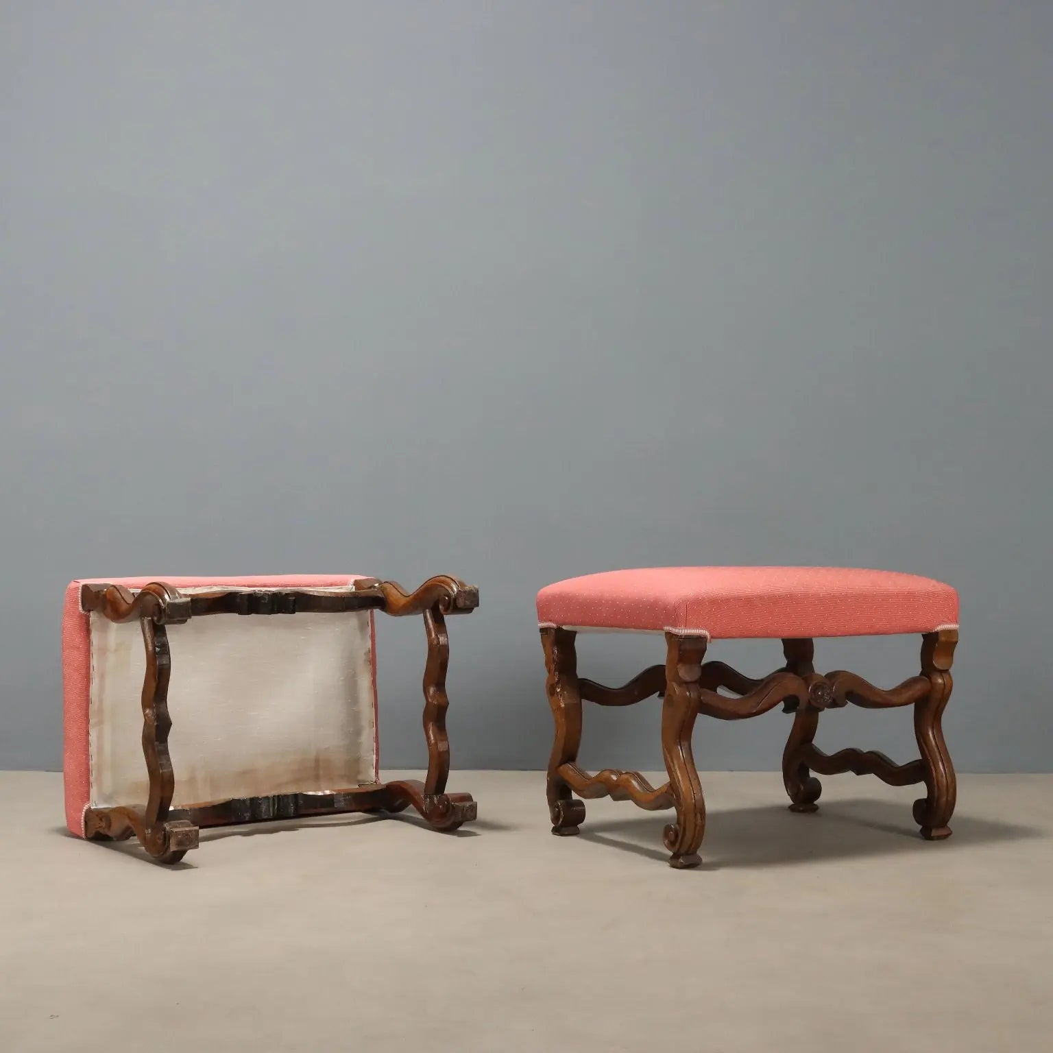 Antique Baroque Stools Carved Walnut Fabric Italy XVIII Century - Piedmont, Early XVIII Century | Antiques | Seating