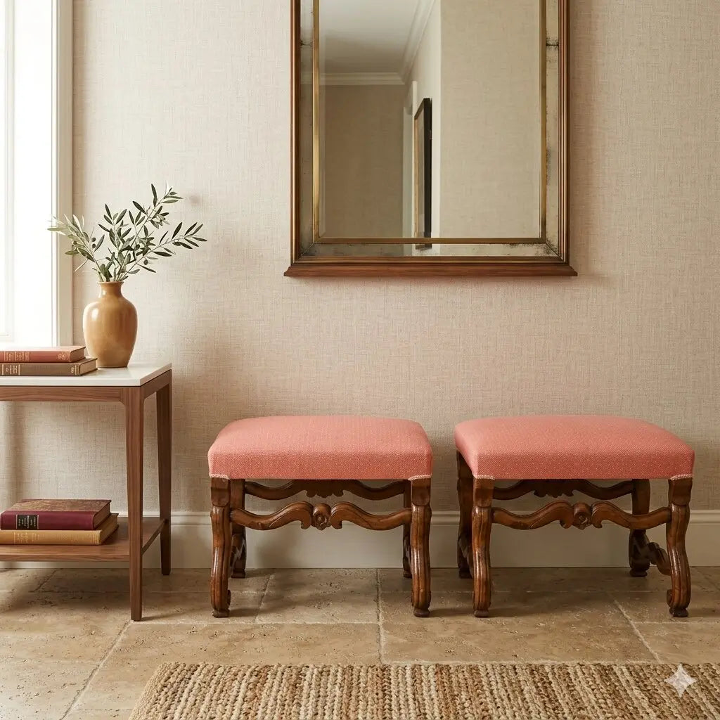 Antique Baroque Stools Carved Walnut Fabric Italy XVIII Century - Piedmont, Early XVIII Century | Antiques | Seating