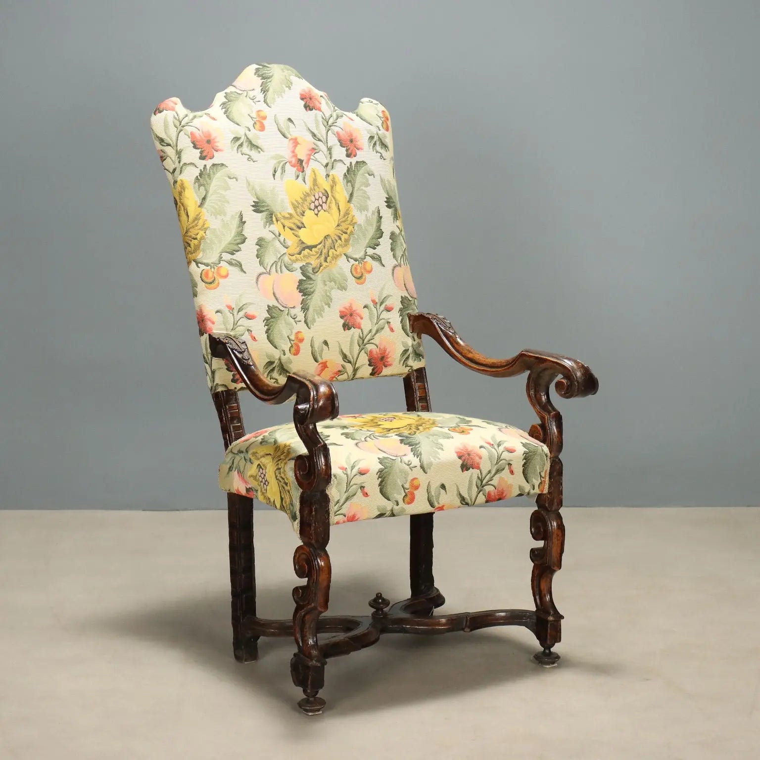 Antique Baroque Armchair Walnut Fabric Italy XVIII Century - Italy, Early XVIII Century | Antiques | Seating