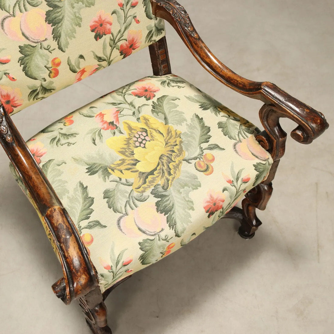 Antique Baroque Armchair Walnut Fabric Italy XVIII Century - Italy, Early XVIII Century | Antiques | Seating