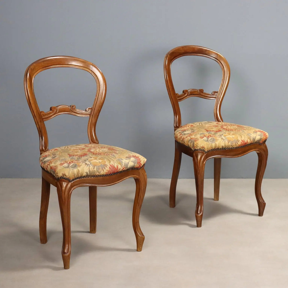 Antique Chairs Louis Philippe Walnut Fabric Italy XIX Century - Italy, Mid XIX Century | Antiques | Seating