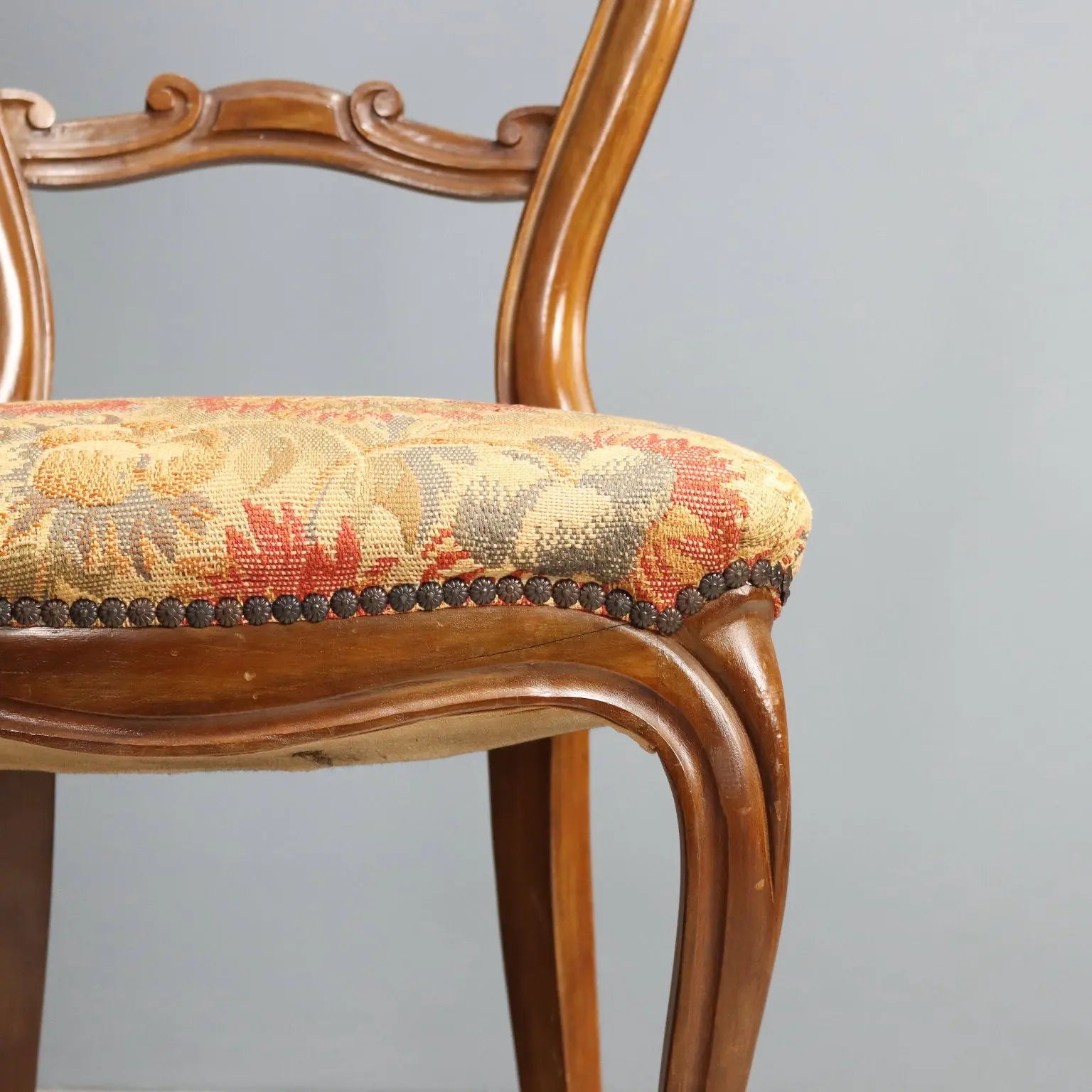 Antique Chairs Louis Philippe Walnut Fabric Italy XIX Century - Italy, Mid XIX Century | Antiques | Seating