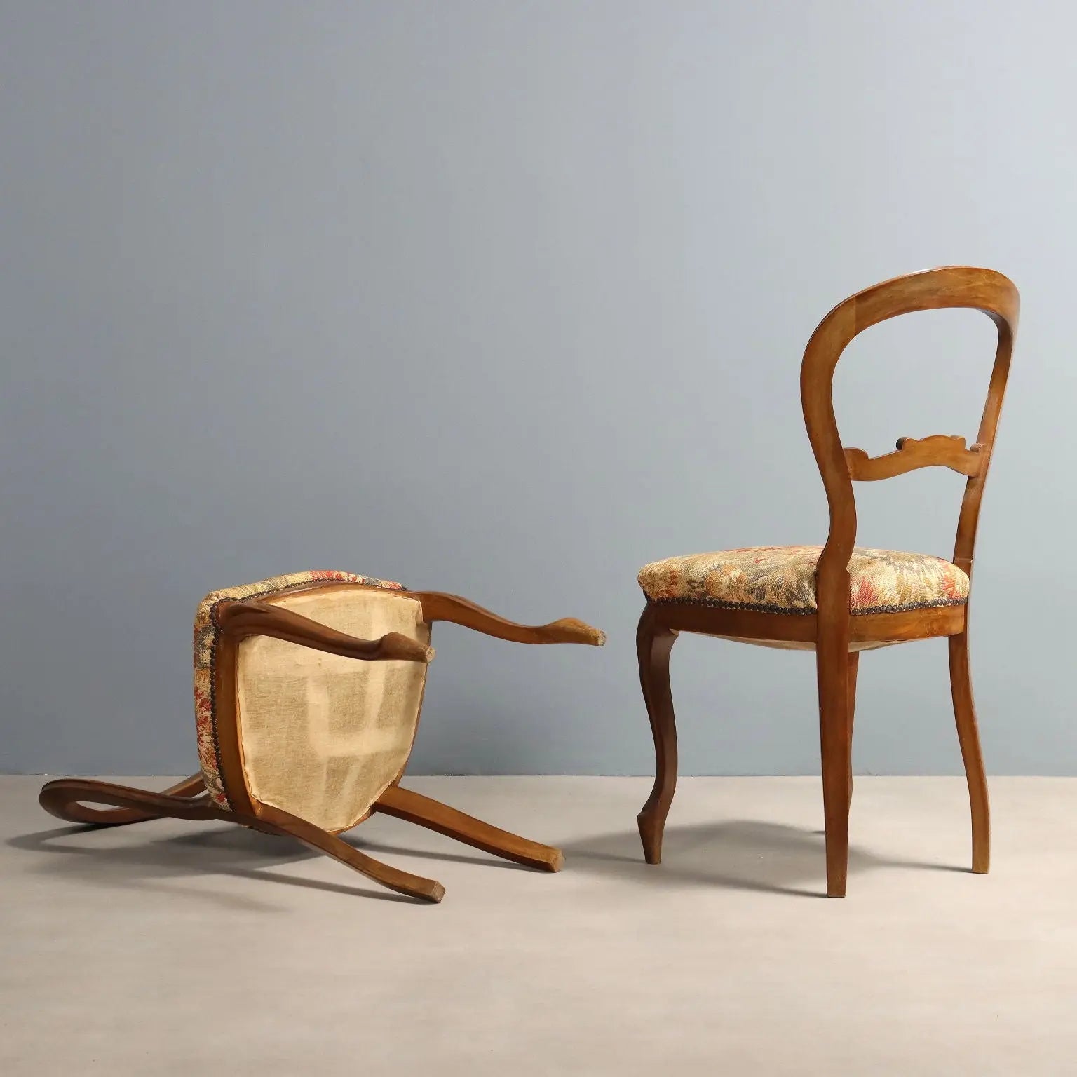 Antique Chairs Louis Philippe Walnut Fabric Italy XIX Century - Italy, Mid XIX Century | Antiques | Seating