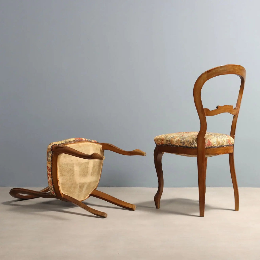 Antique Chairs Louis Philippe Walnut Fabric Italy XIX Century - Italy, Mid XIX Century | Antiques | Seating