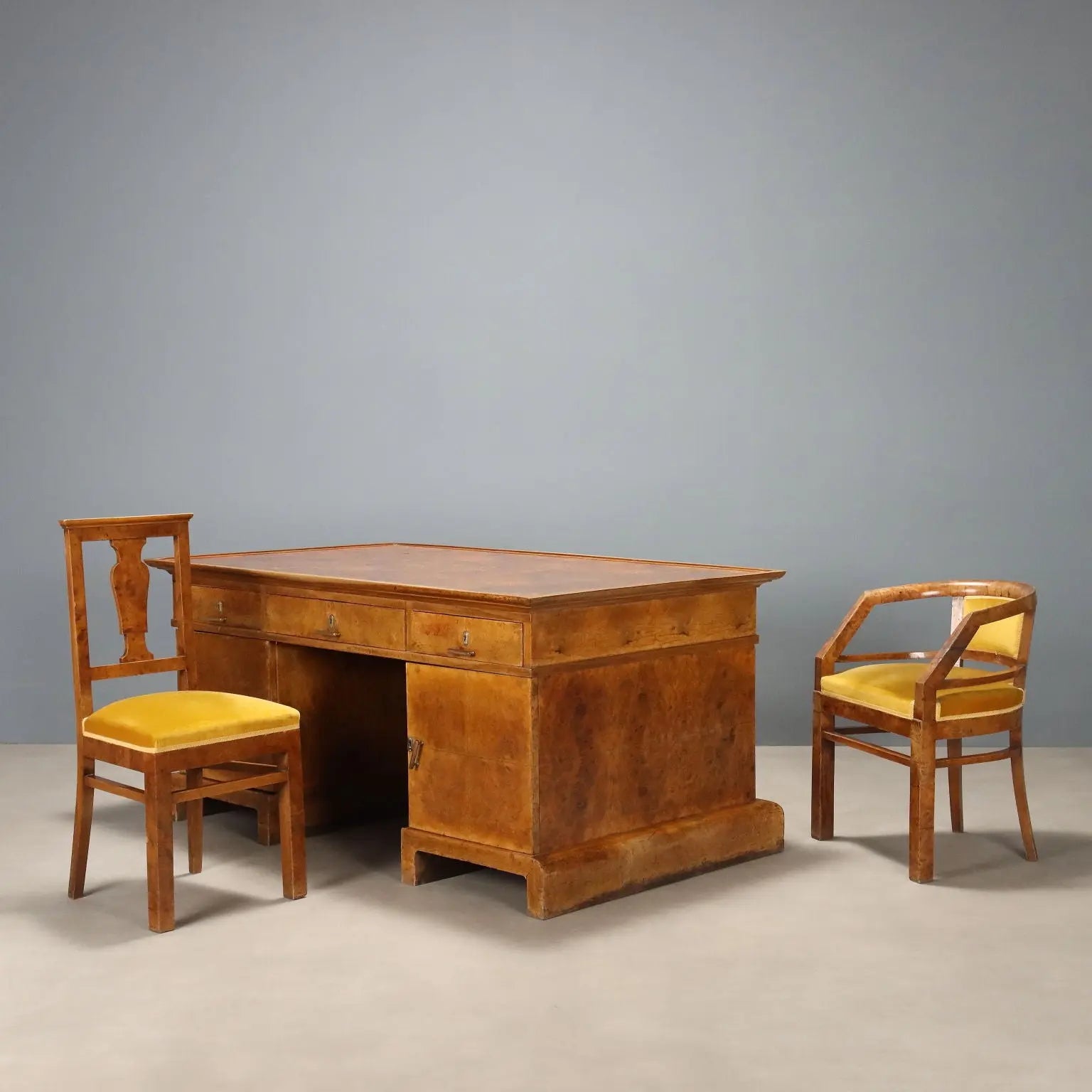 Antique Art Deco Chairs Walnut Burl Veneer Italy XX Century