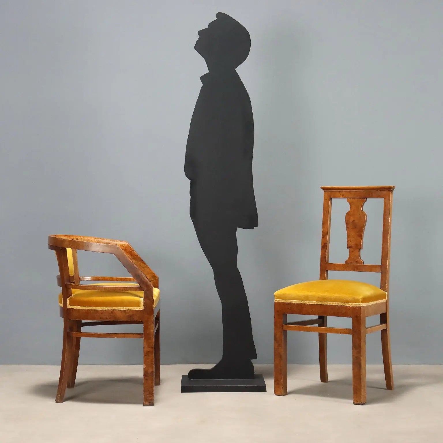 Antique Art Deco Chairs Walnut Burl Veneer Italy XX Century