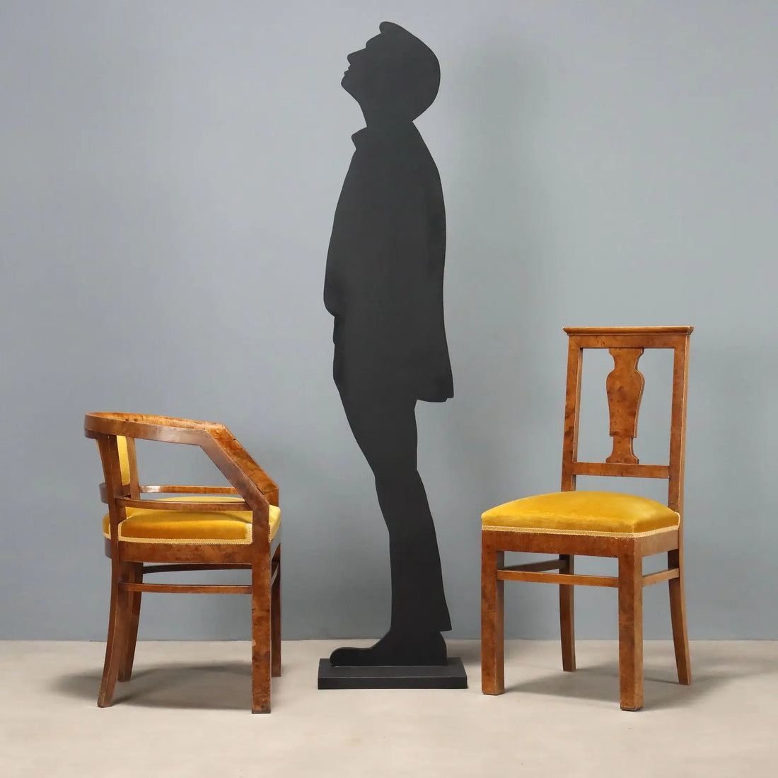 Antique Art Deco Chairs Walnut Burl Veneer Italy XX Century