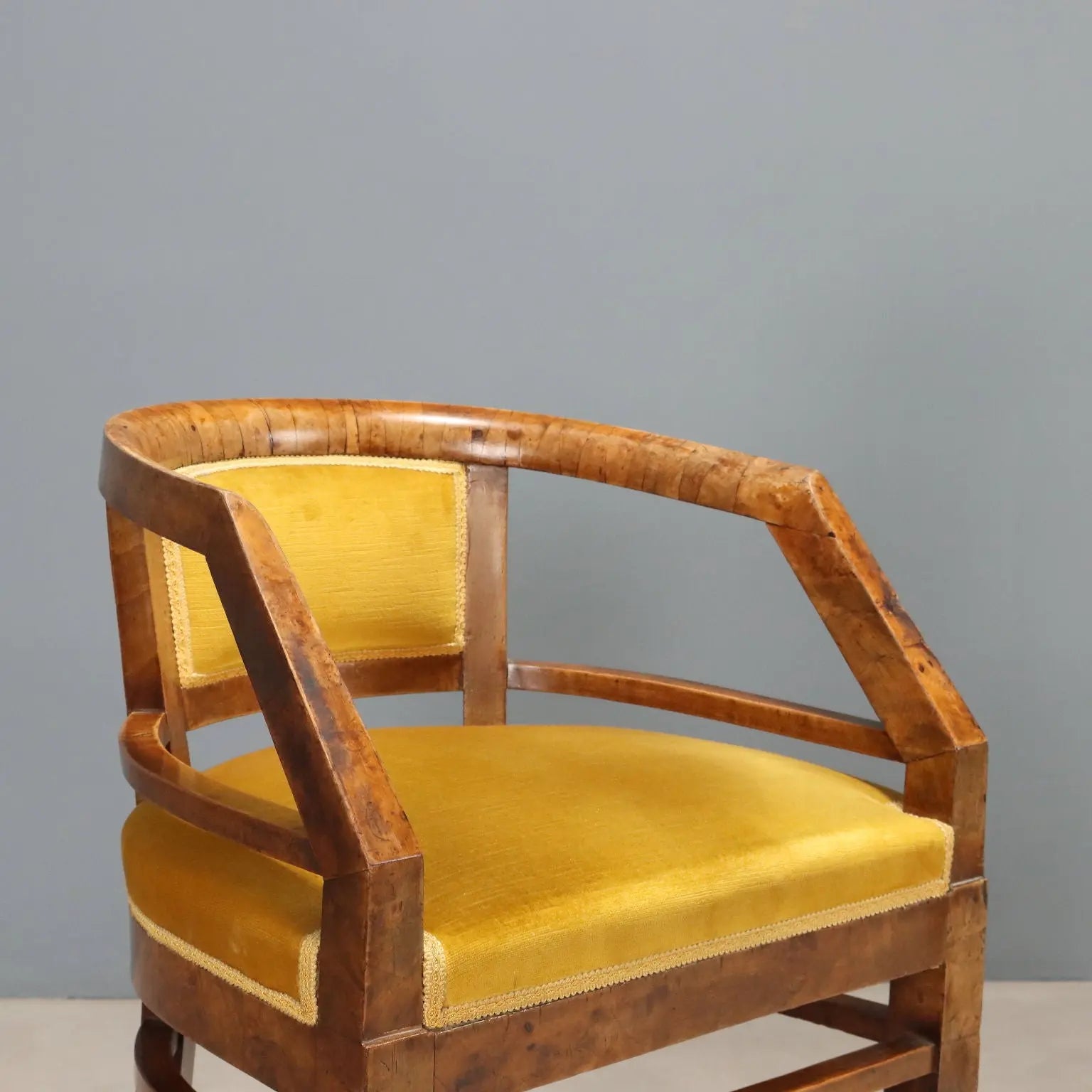 Antique Art Deco Chairs Walnut Burl Veneer Italy XX Century
