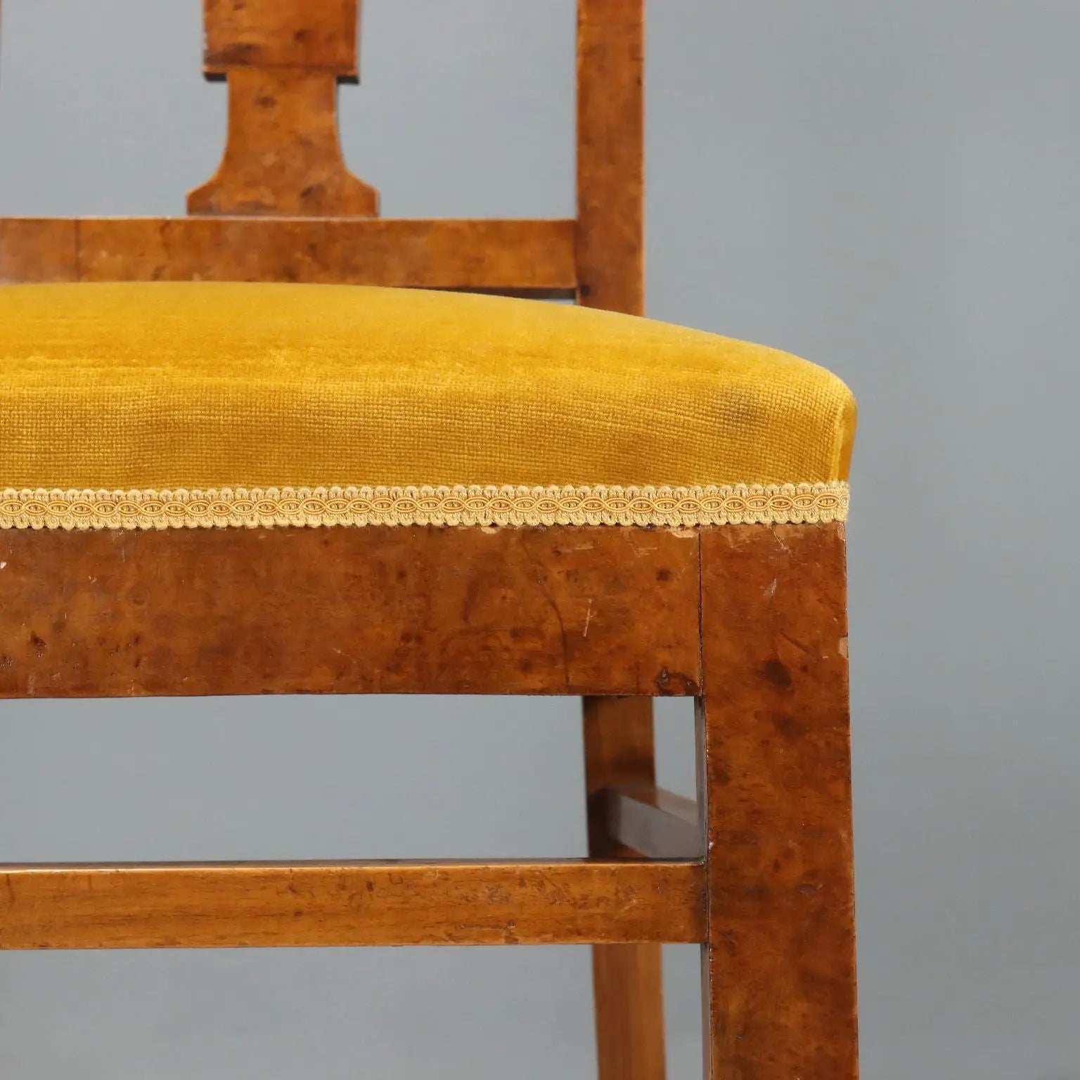 Antique Art Deco Chairs Walnut Burl Veneer Italy XX Century
