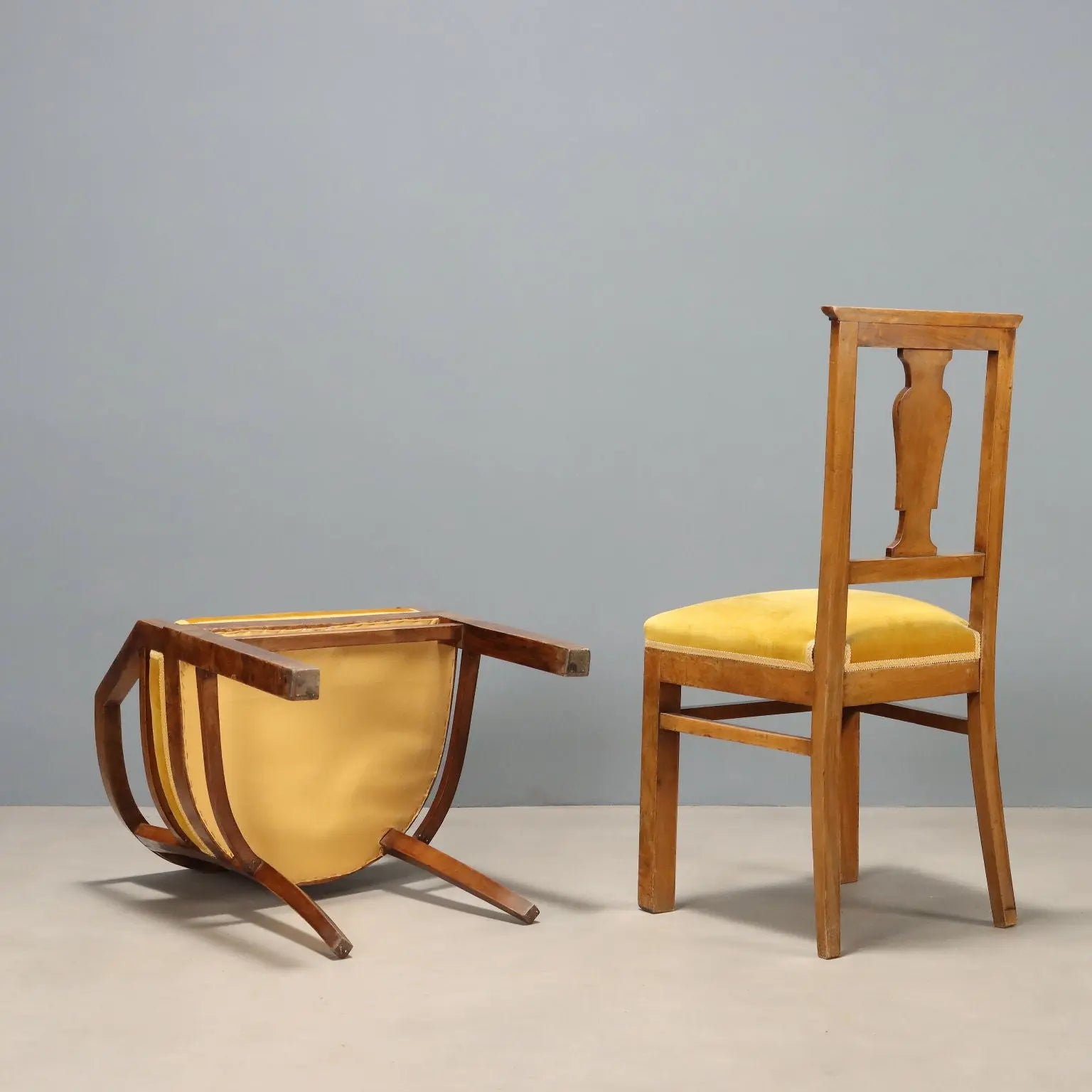 Antique Art Deco Chairs Walnut Burl Veneer Italy XX Century
