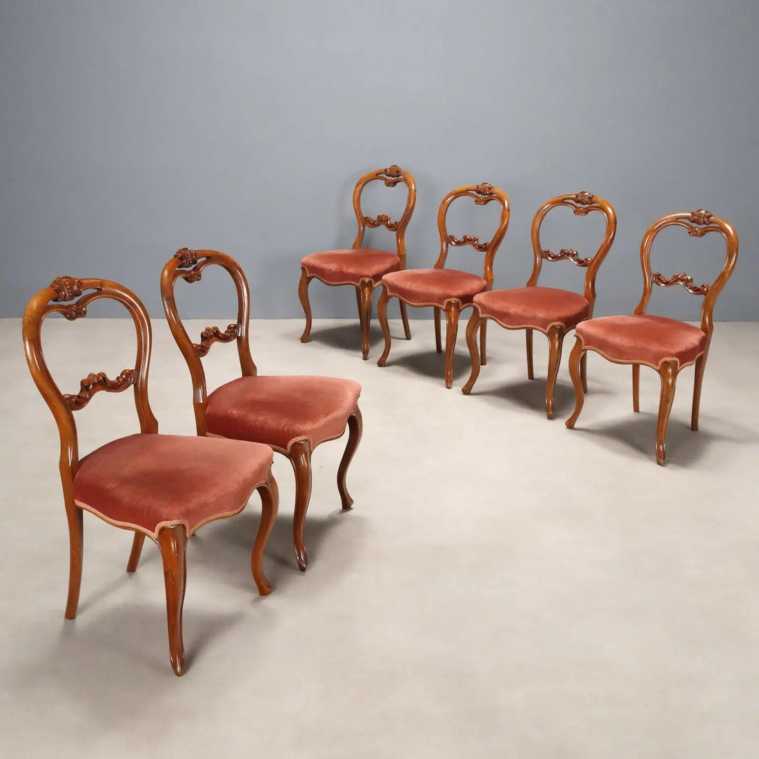 Antique Chairs Louis Philippe Walnut Fabric Italy XIX Century