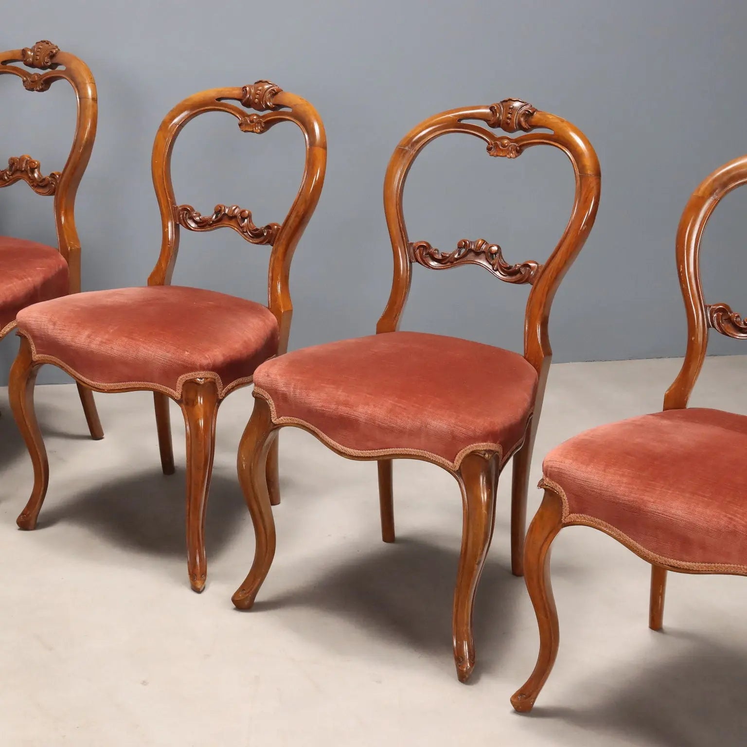 Antique Chairs Louis Philippe Walnut Fabric Italy XIX Century