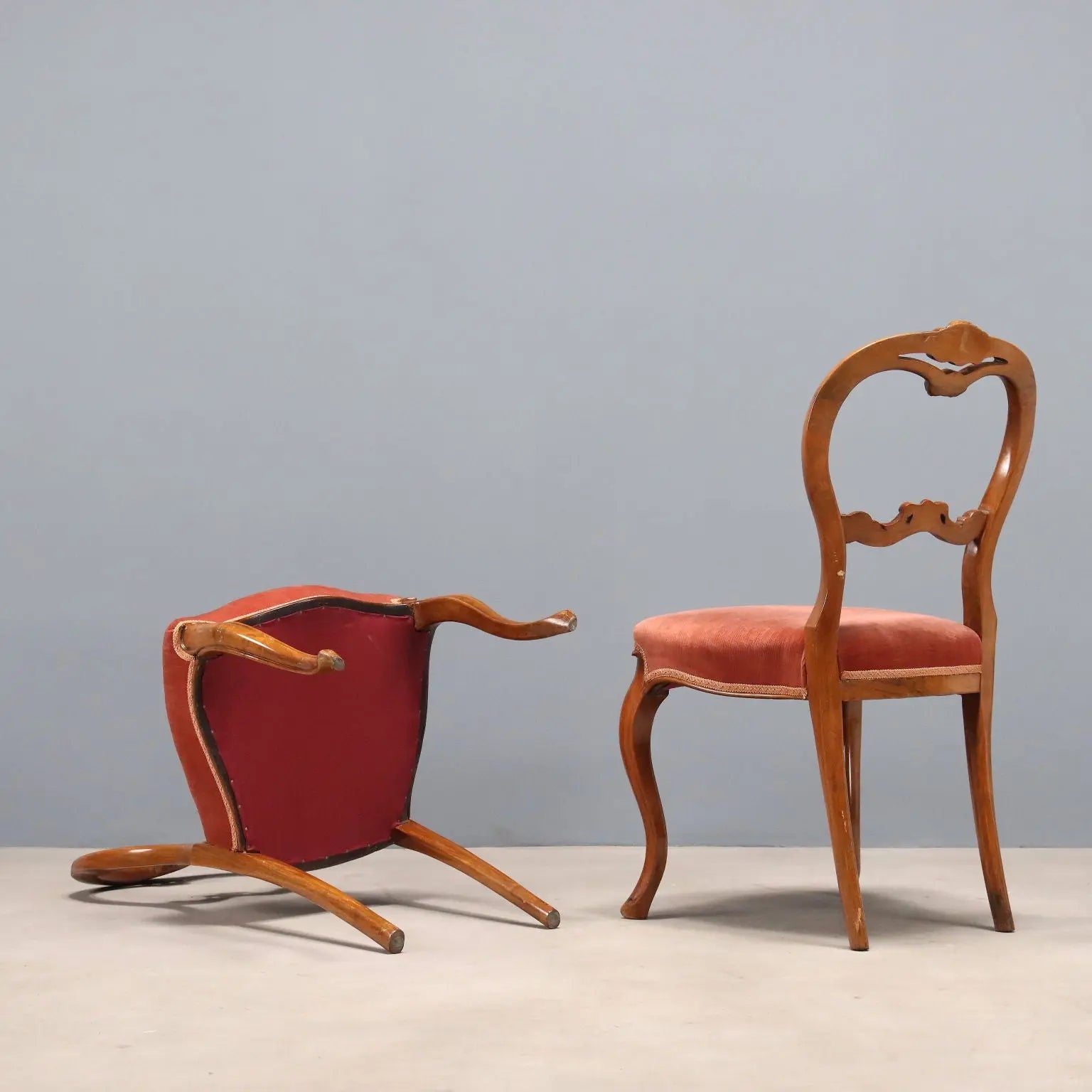 Antique Chairs Louis Philippe Walnut Fabric Italy XIX Century