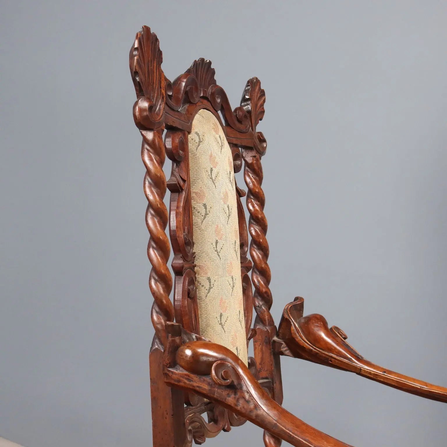 Antique Baroque Armchairs Walnut Fabric Italy XVII Century