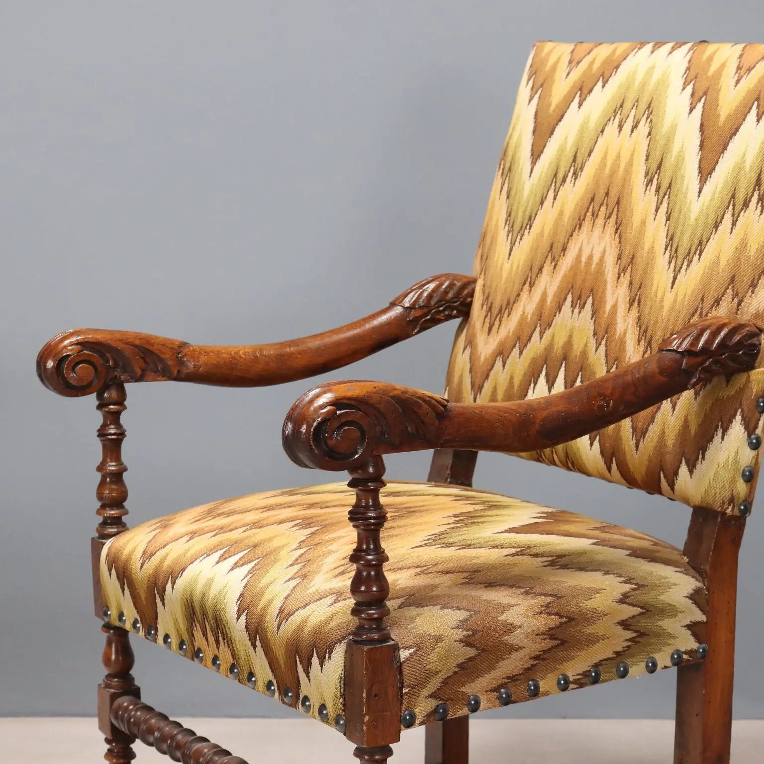 Antique Baroque Armchairs Beech Linden Fabric XVIII Century