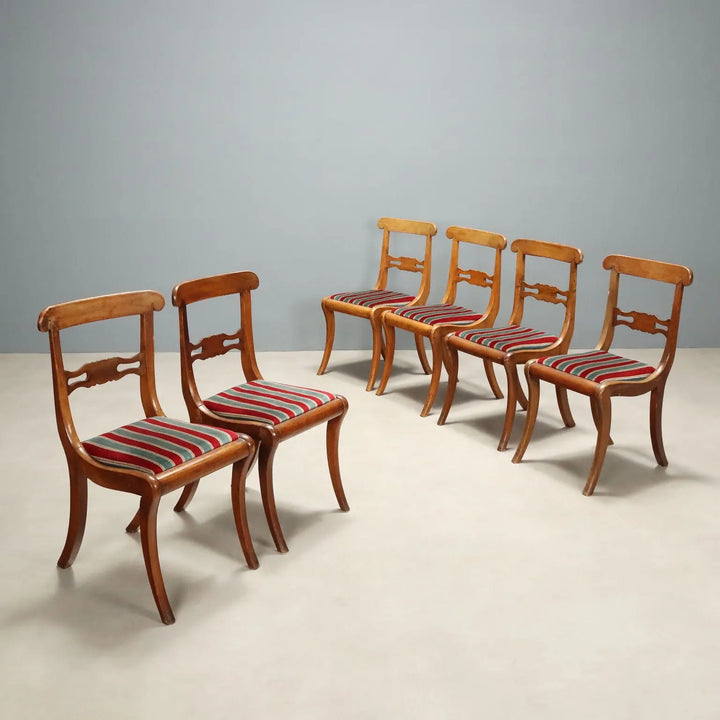 Antique Chairs Walnut Fabric Padding Italy Mid XIX Century