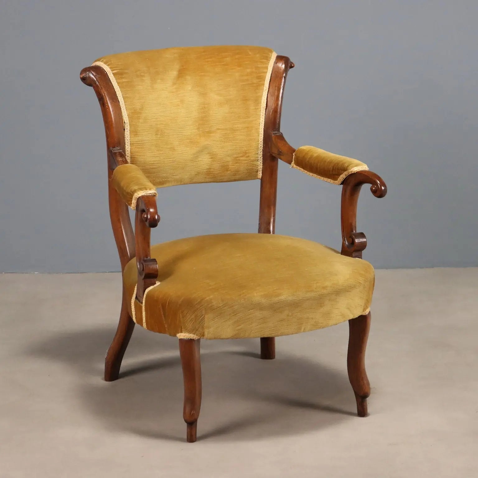 Antique Walnut Armchair, Late 19th Century