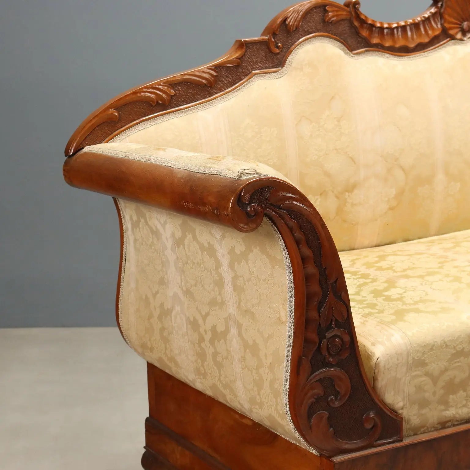 Antique Sofa Walnut Fabric Italy XIX Century