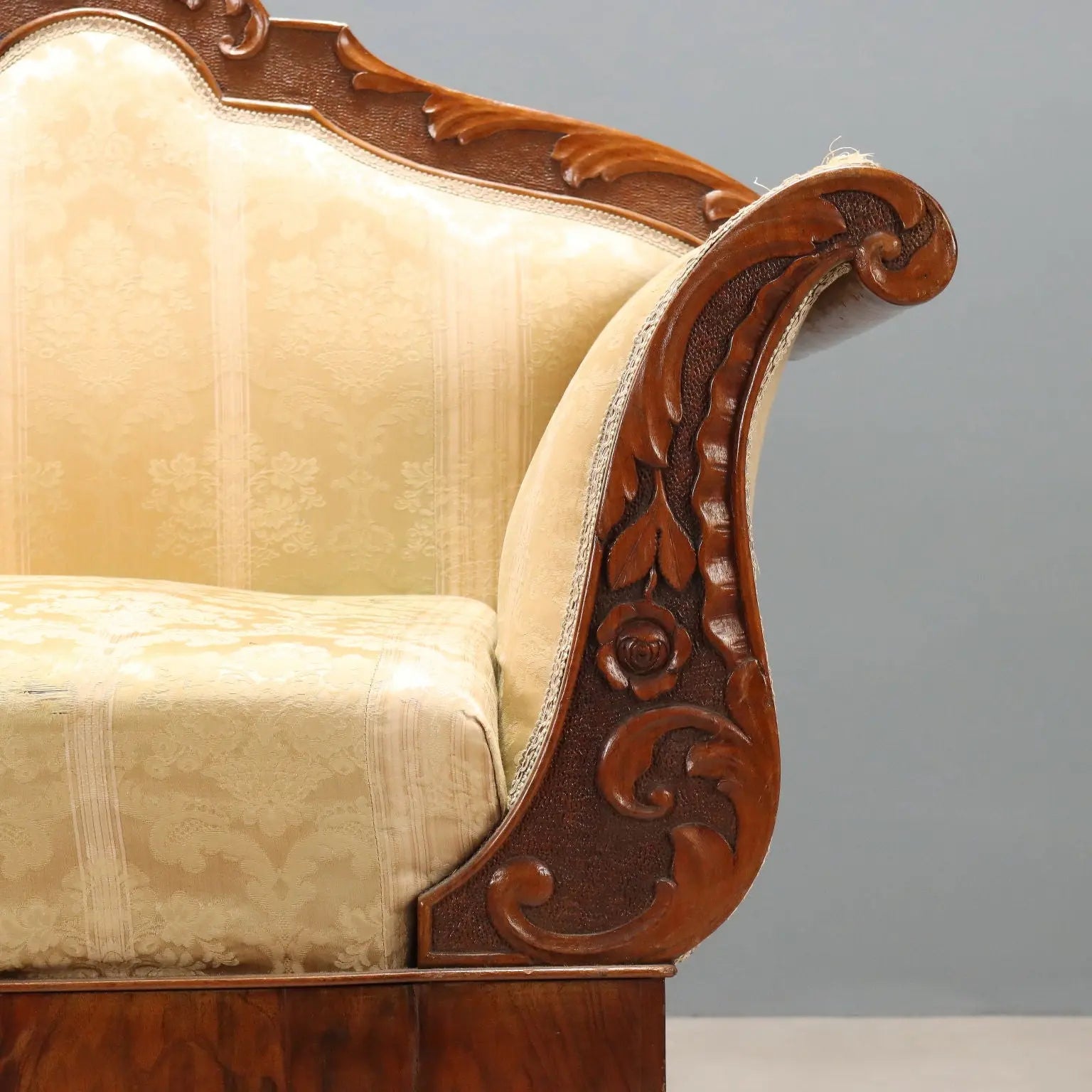 Antique Sofa Walnut Fabric Italy XIX Century