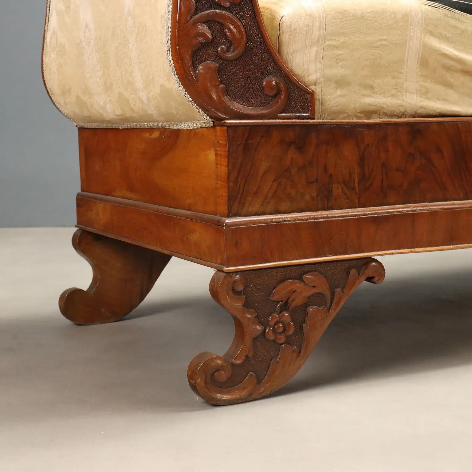 Antique Sofa Walnut Fabric Italy XIX Century