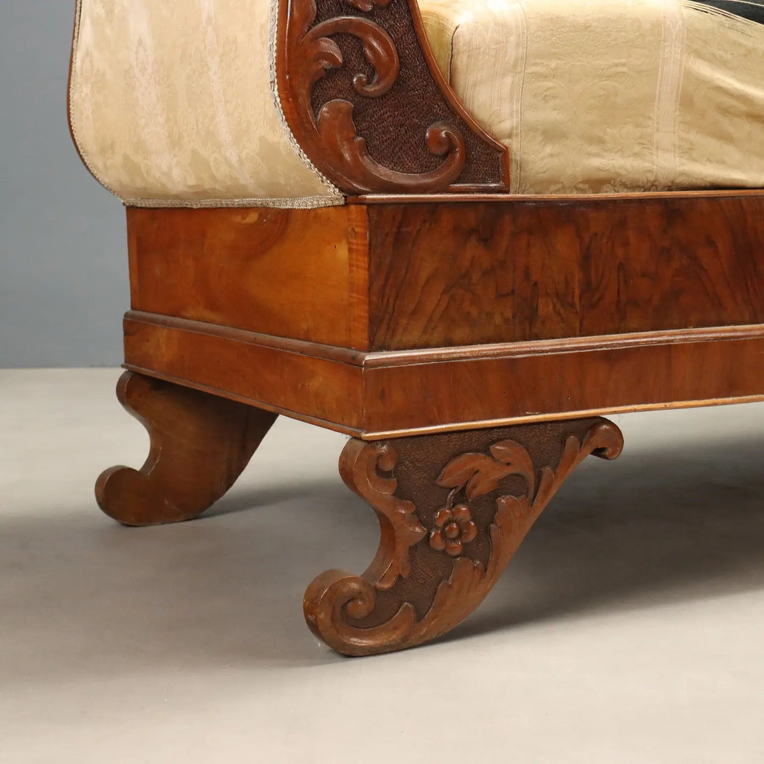 Antique Sofa Walnut Fabric Italy XIX Century