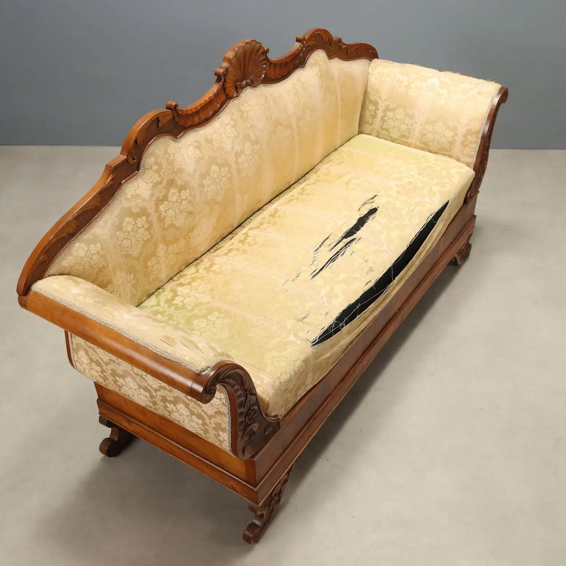 Antique Sofa Walnut Fabric Italy XIX Century