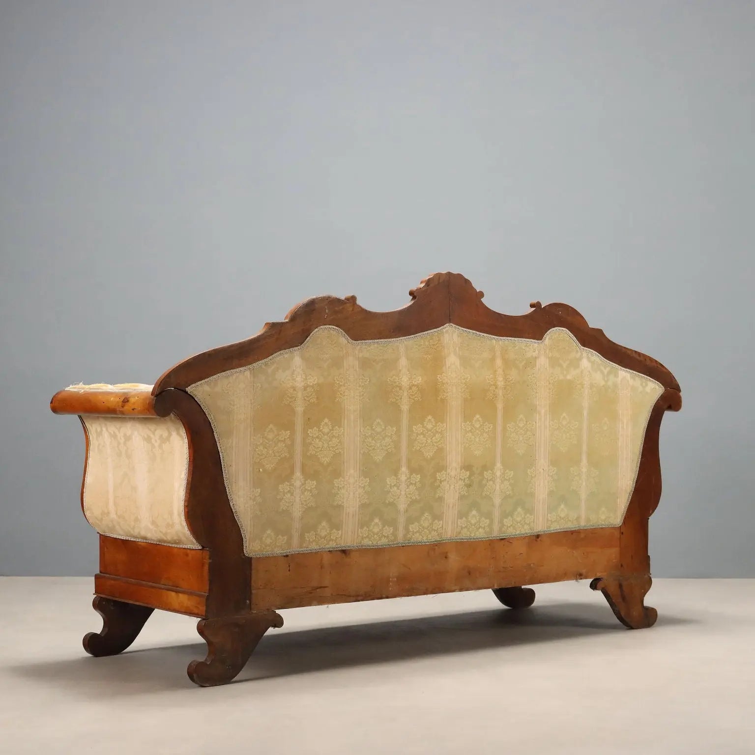 Antique Sofa Walnut Fabric Italy XIX Century