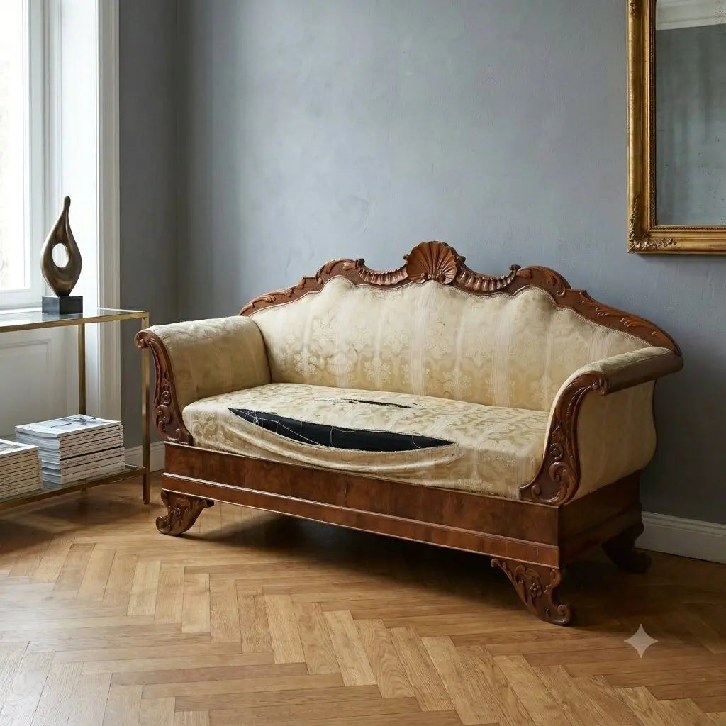 Antique Sofa Walnut Fabric Italy XIX Century