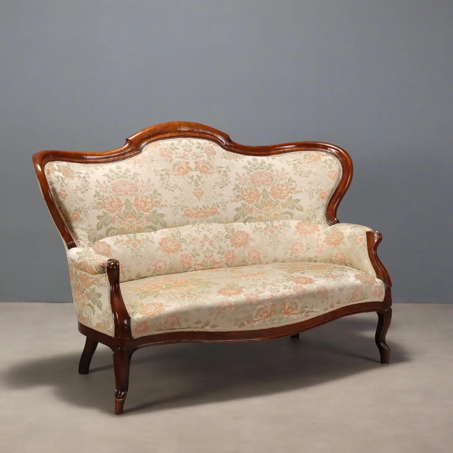 Antique Sofa Louis Philippe Walnut Fabric Italy XIX Century