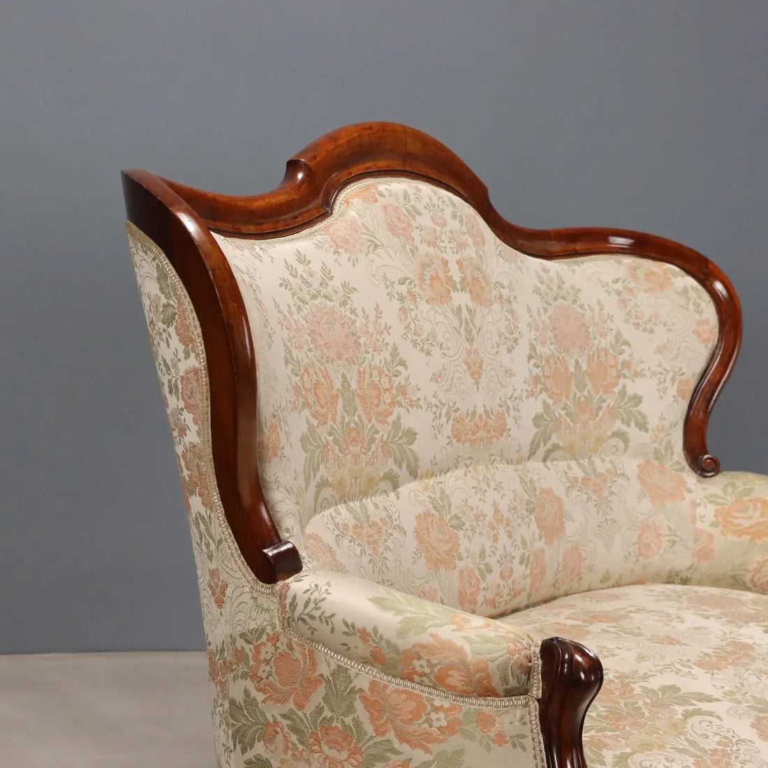 Antique Sofa Louis Philippe Walnut Fabric Italy XIX Century