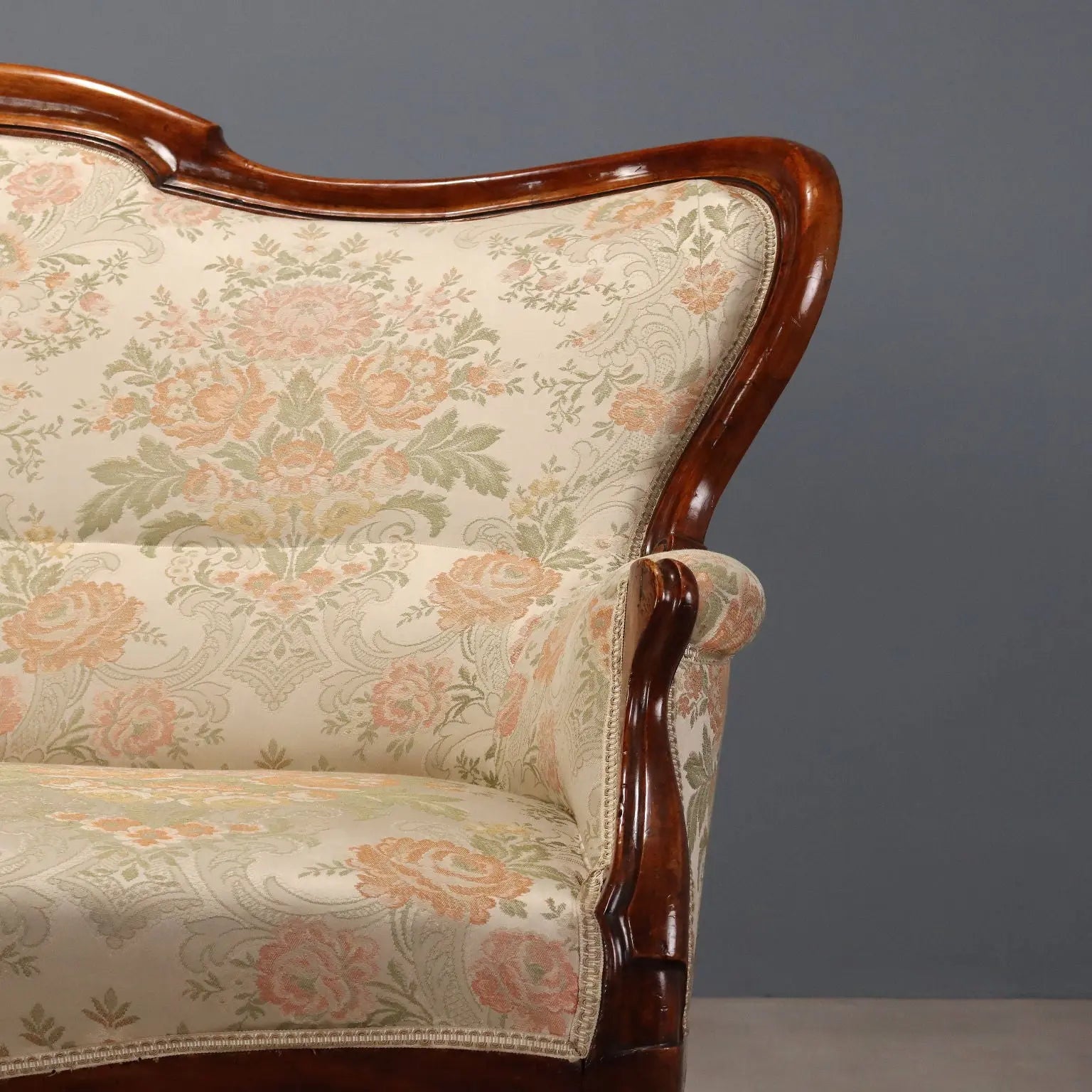 Antique Sofa Louis Philippe Walnut Fabric Italy XIX Century