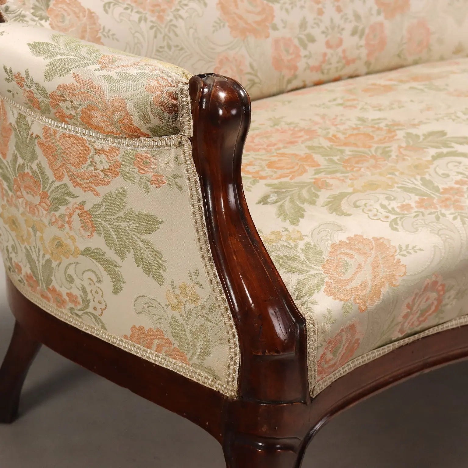 Antique Sofa Louis Philippe Walnut Fabric Italy XIX Century
