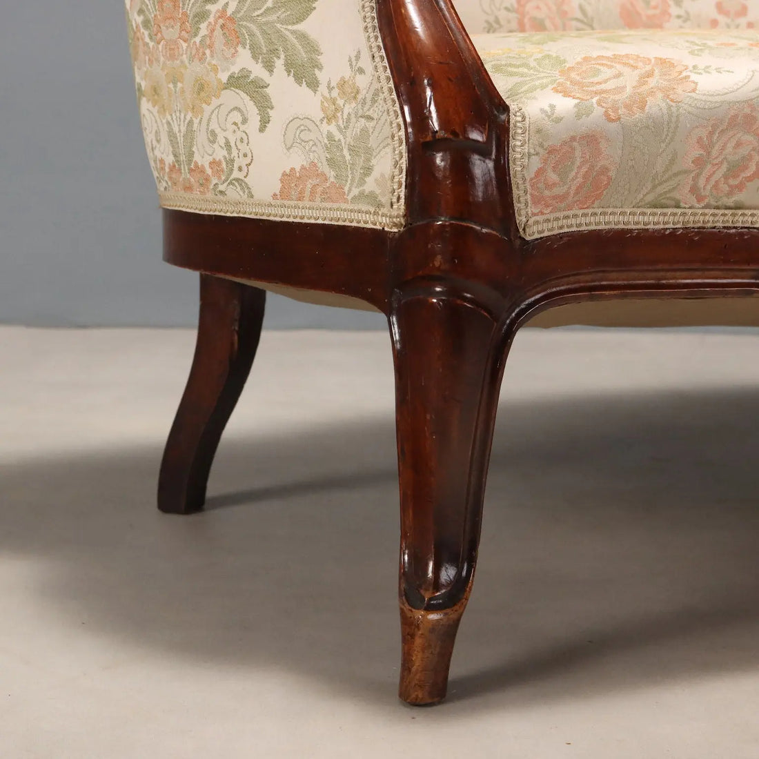 Antique Sofa Louis Philippe Walnut Fabric Italy XIX Century