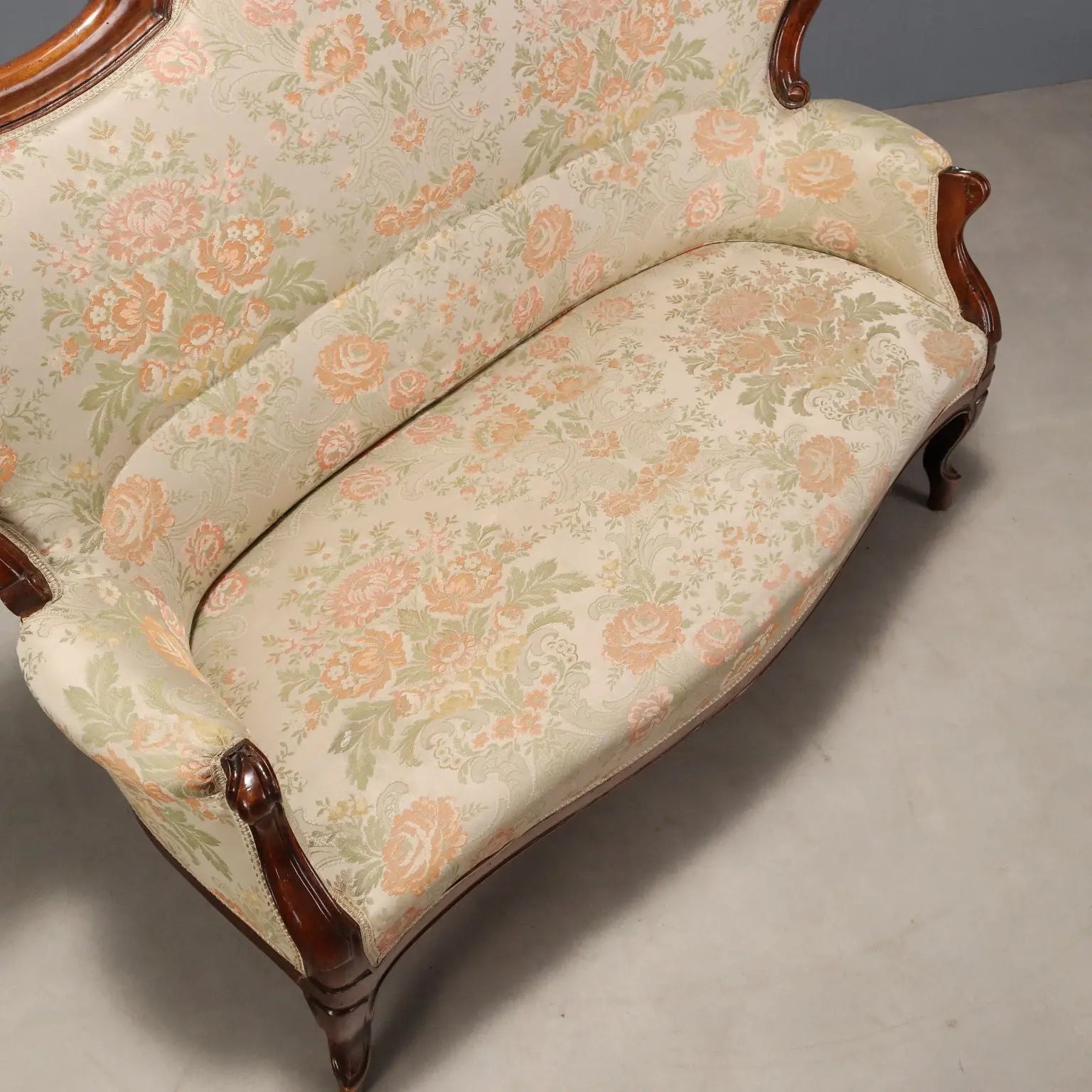Antique Sofa Louis Philippe Walnut Fabric Italy XIX Century