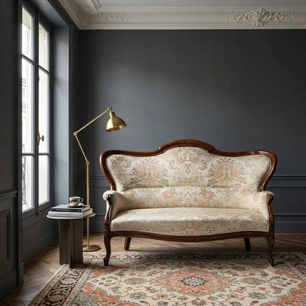 Antique Sofa Louis Philippe Walnut Fabric Italy XIX Century