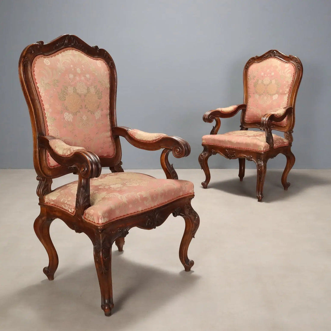 Pair of Louis Philippe Walnut Armchairs, Italy 19th Century