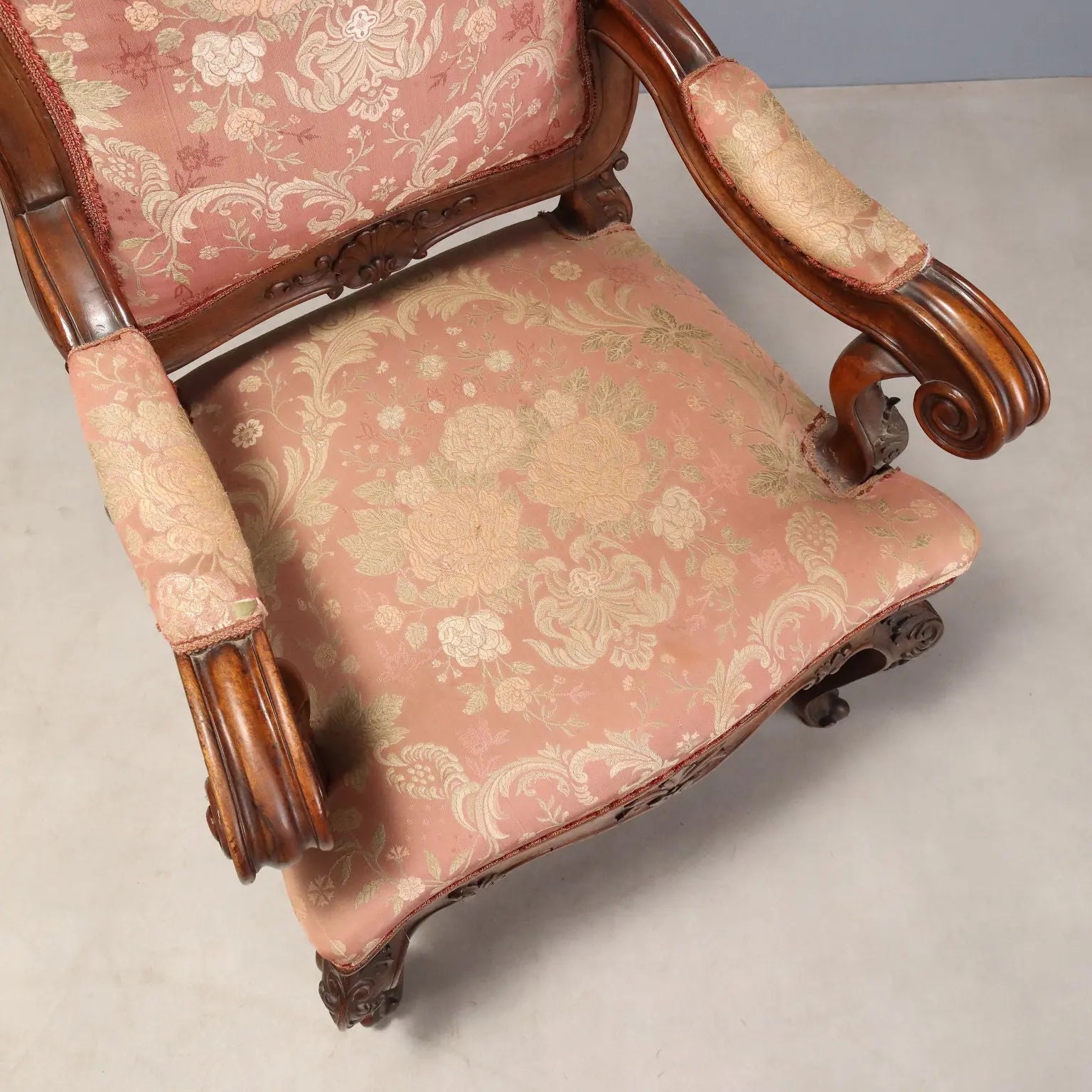 Pair of Louis Philippe Walnut Armchairs, Italy 19th Century