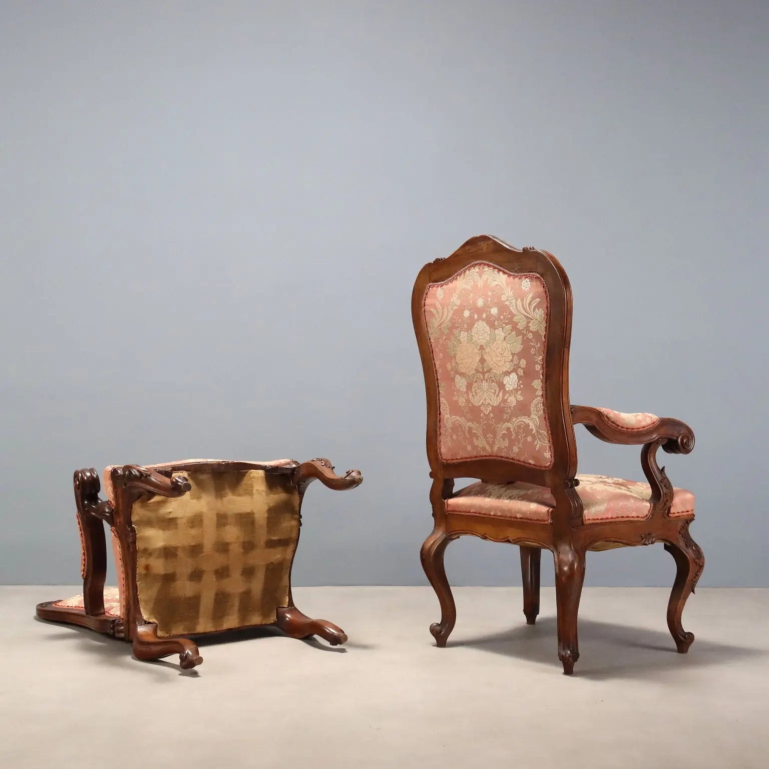 Pair of Louis Philippe Walnut Armchairs, Italy 19th Century