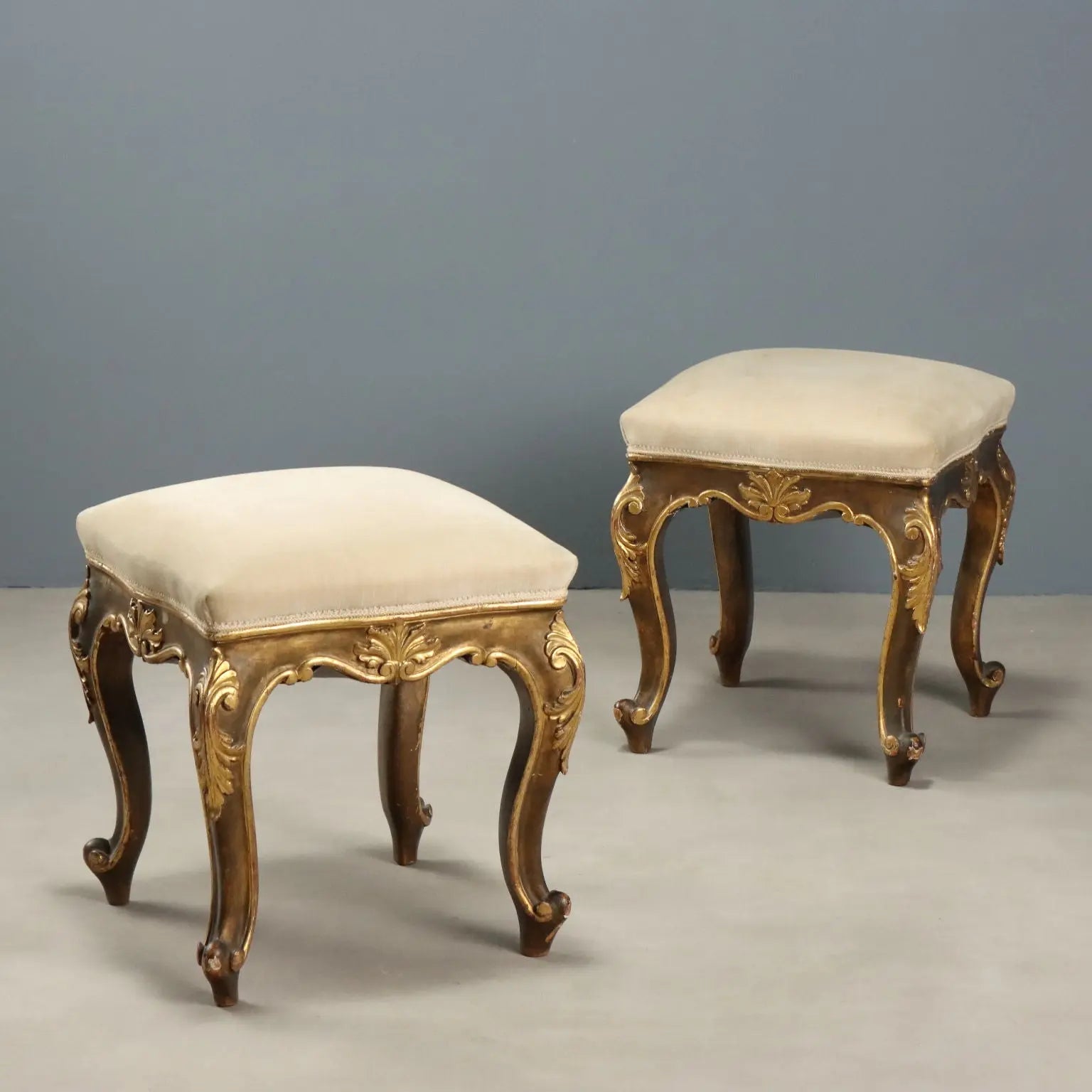 Antique Eclectic Stools Carved Gilded Wood XIX Century