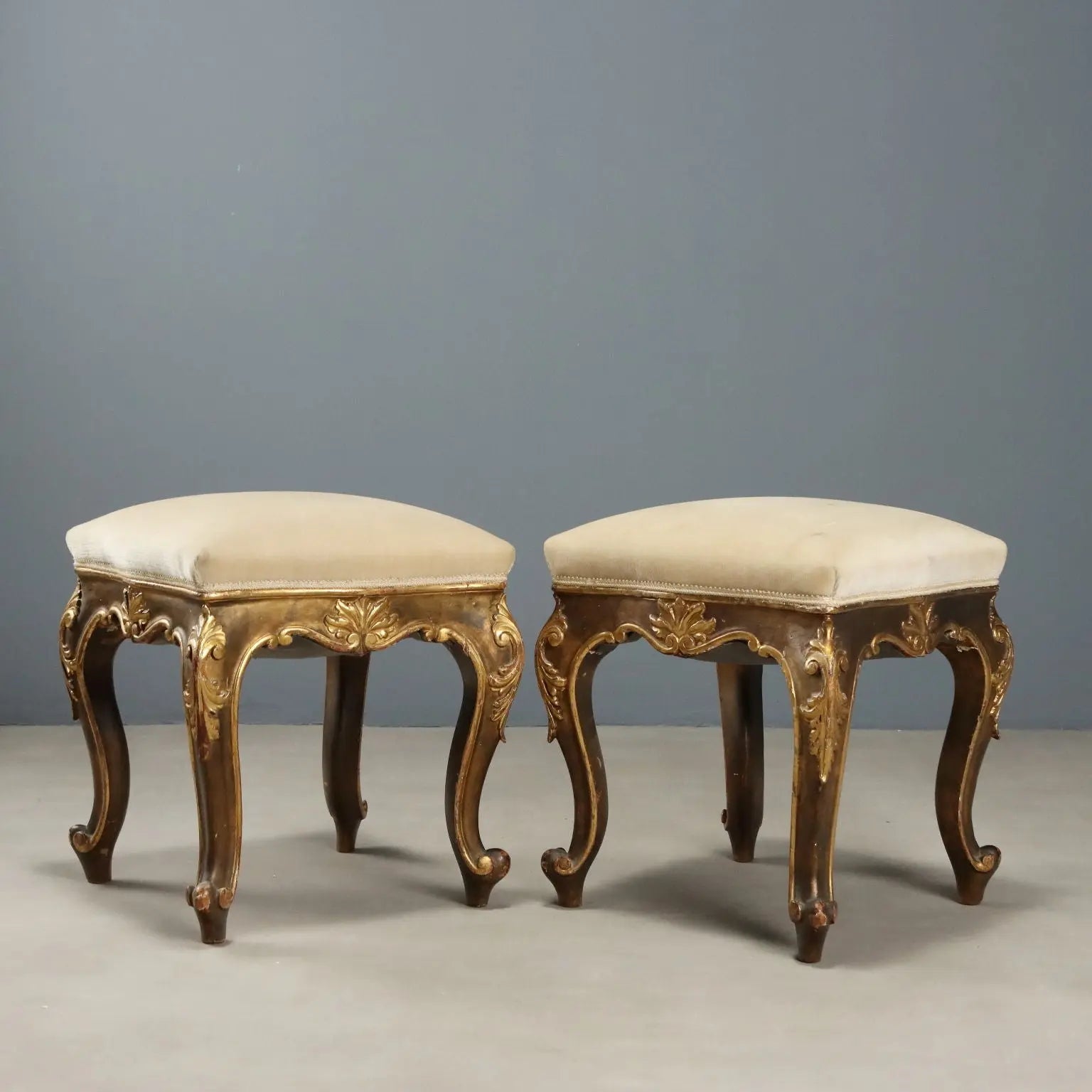 Antique Eclectic Stools Carved Gilded Wood XIX Century
