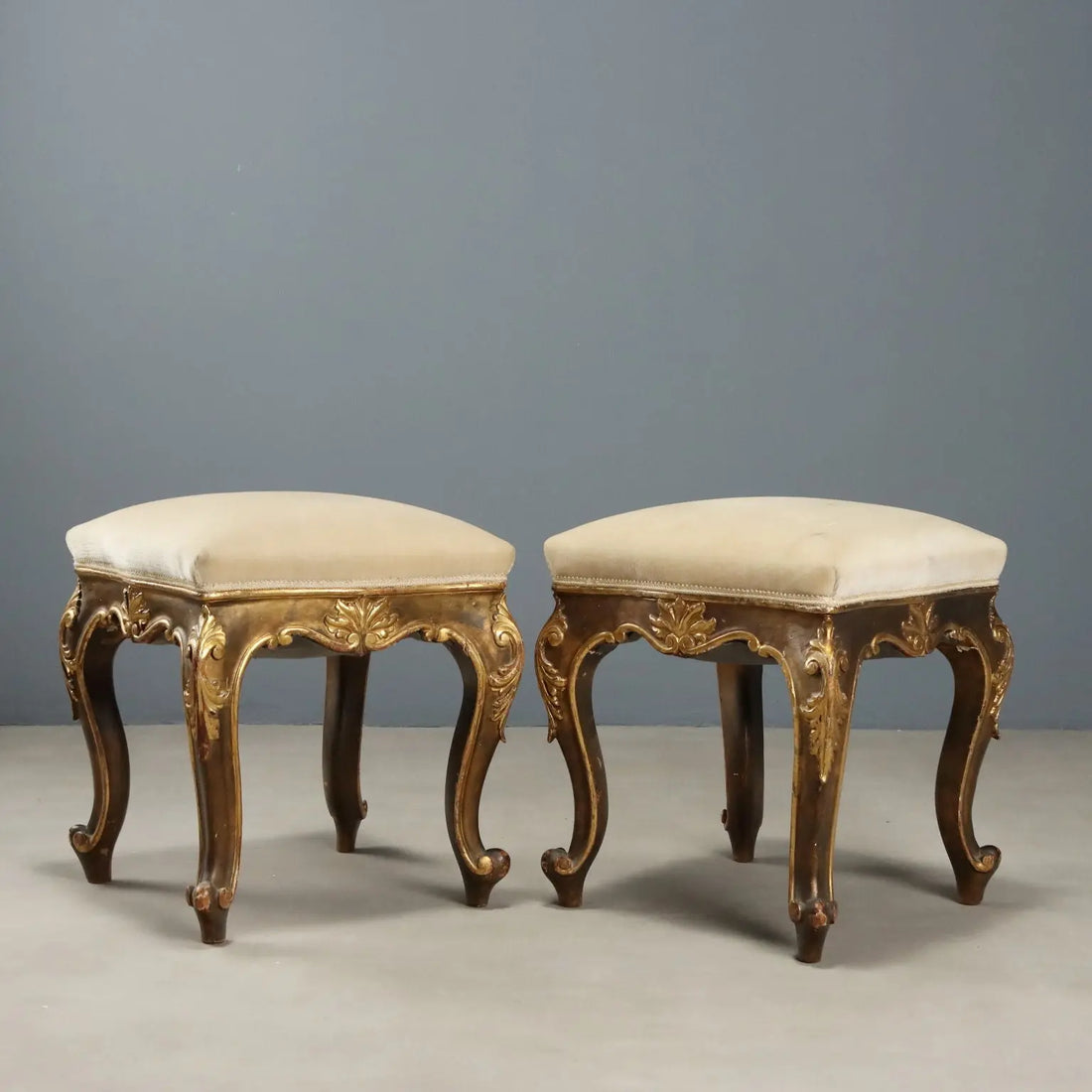Antique Eclectic Stools Carved Gilded Wood XIX Century