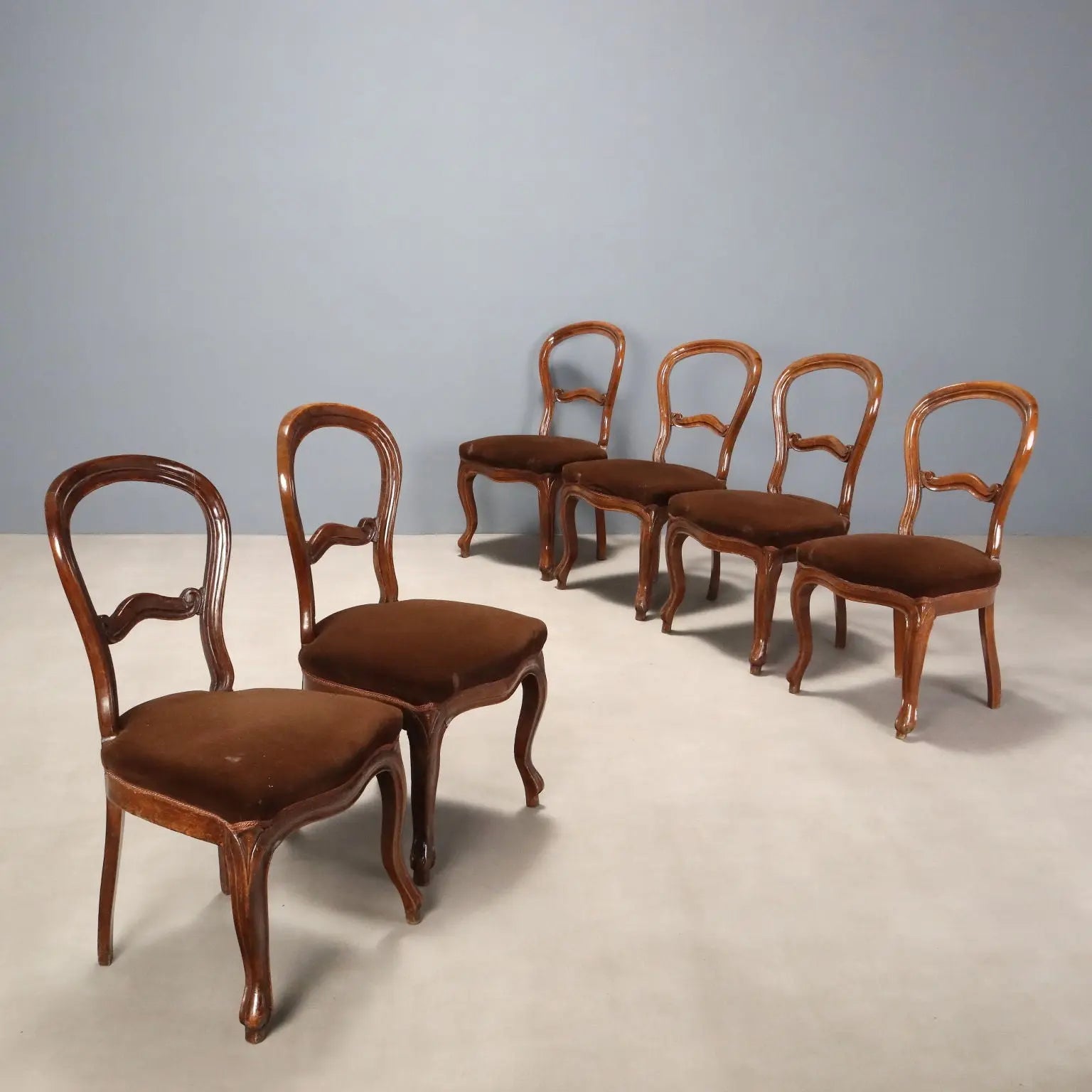 Antique Chairs Louis Philippe Walnut Fabric Italy XIX Century