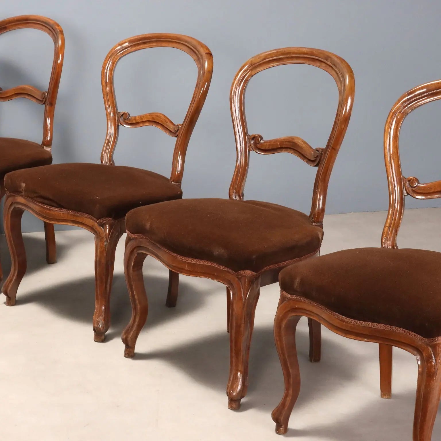 Antique Chairs Louis Philippe Walnut Fabric Italy XIX Century