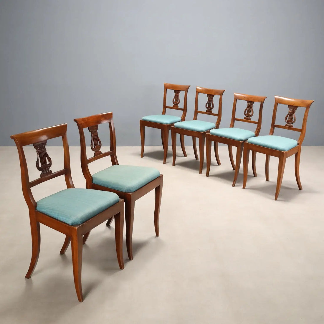 Antique Empire Chairs Walnut Fabric Italy XIX Century