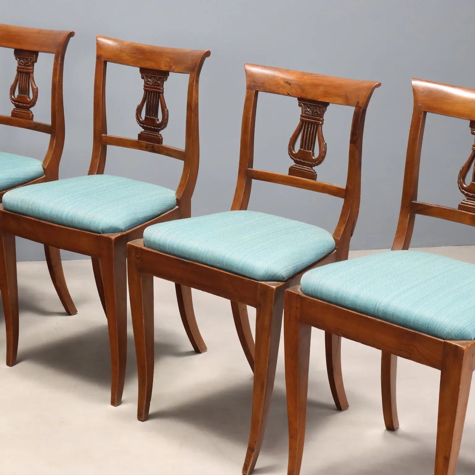 Antique Empire Chairs Walnut Fabric Italy XIX Century