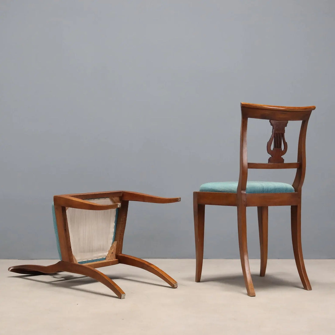 Antique Empire Chairs Walnut Fabric Italy XIX Century